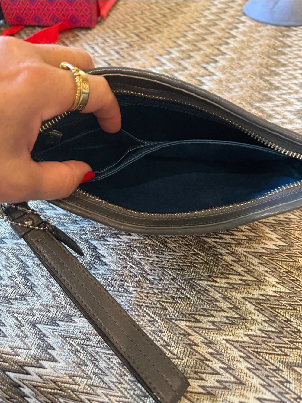 Coach Black Pleated Leather Wristlet Clutch with Logo Plaque NWOTS.